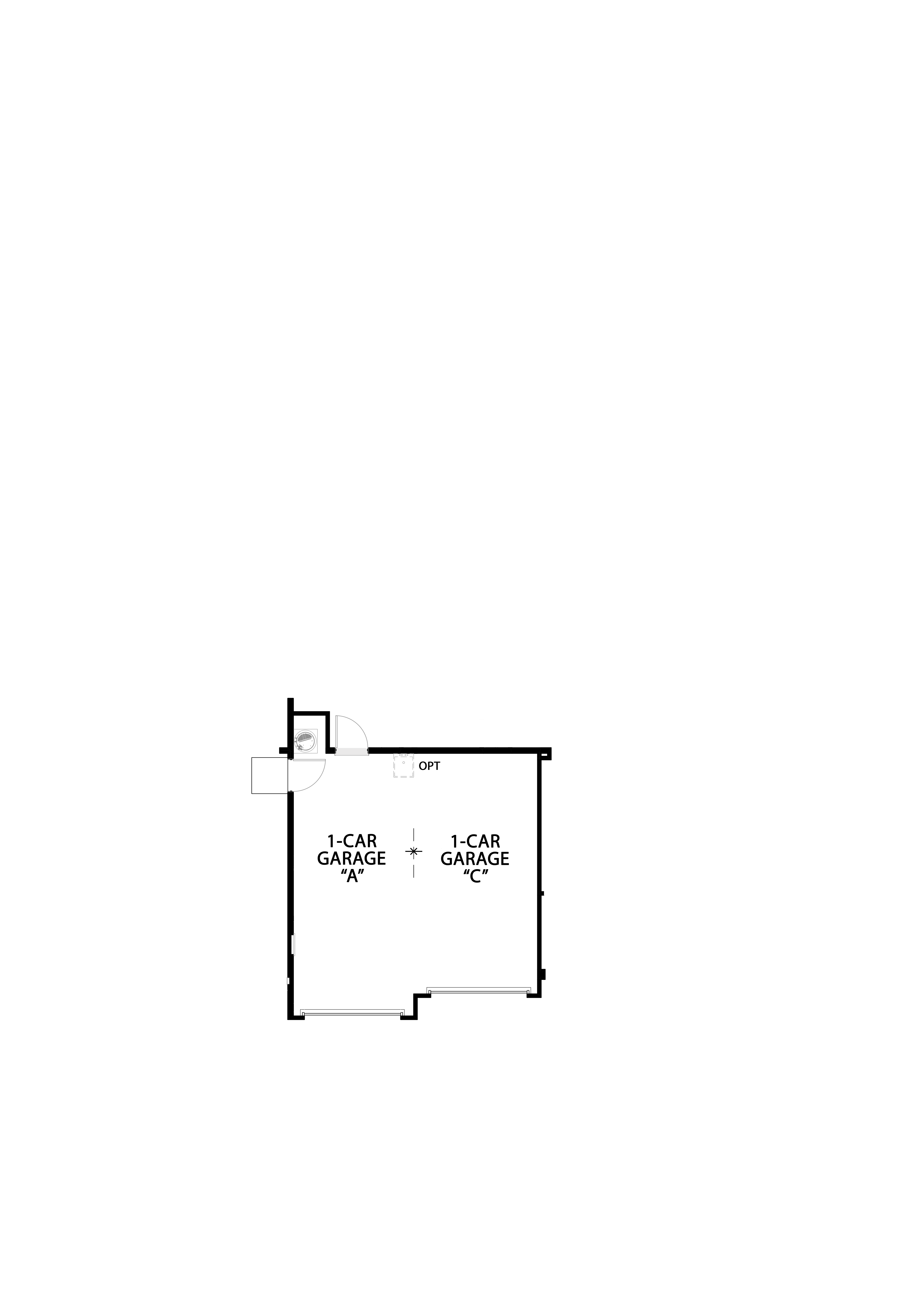 Garage C Option structural overlay — converts 3-car garage to a 2-car configuration, reducing square footage by 215 sq.ft.